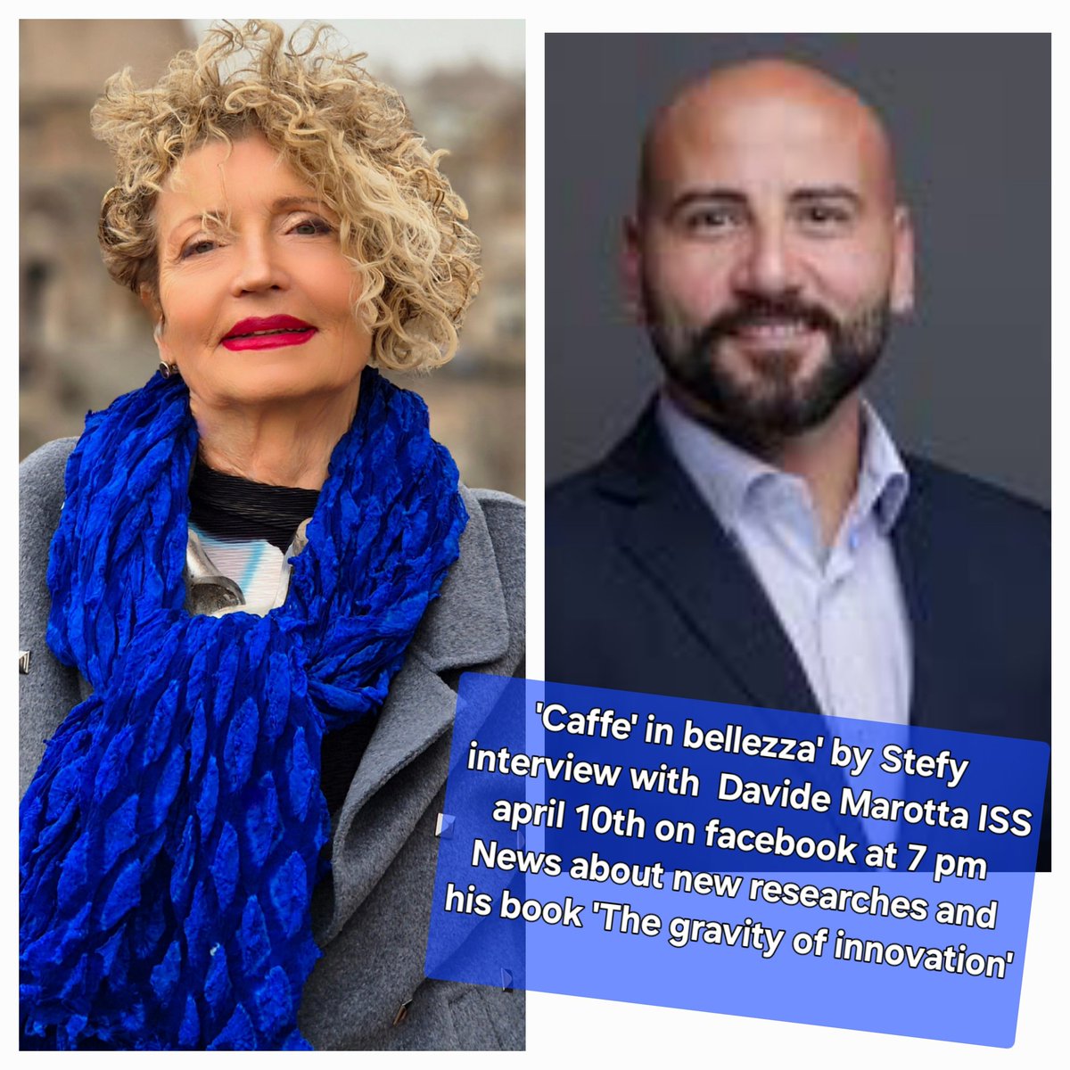 stefaniagiacom4's tweet photo. Caffe in bellezza di Stefy con Davide Marotta! Follow us! April 10th at 7pm  #IIS #biomanufacturing #thegravityofinnovation #italianexcellences #scienceresearch https://t.co/Y3H6J0imRs