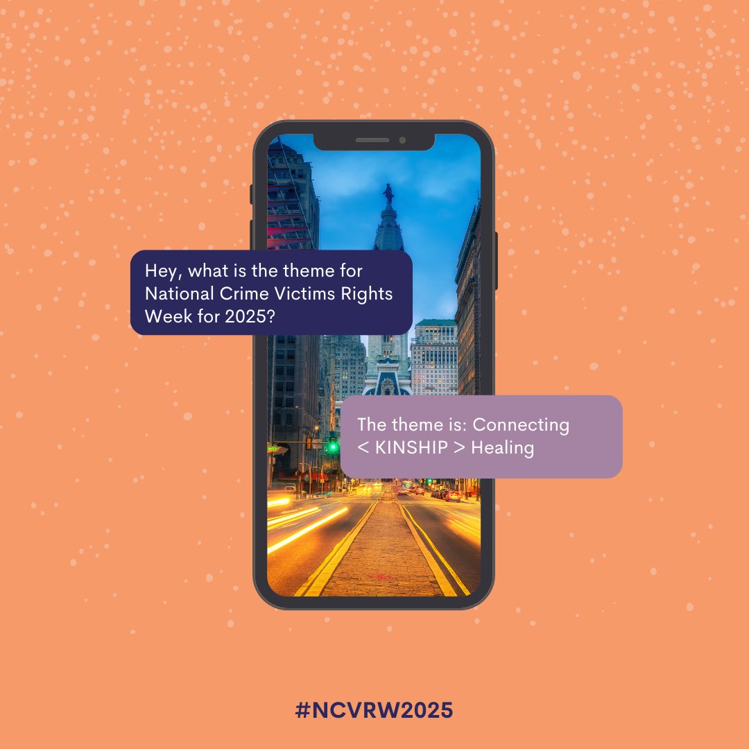 This year’s #NCVRW2025 theme, Connecting &lt; KINSHIP &gt; Healing, reminds us that healing is stronger in community. When survivors are seen, heard, and supported, true healing begins. Let’s keep showing up—together.

#SupportSurvivors #KinshipMatters #CommunityCare #VictimsRights