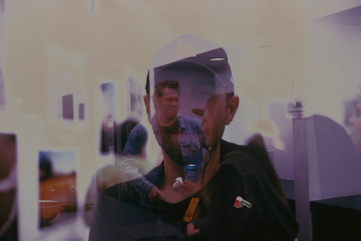 Accidental double-exposure of my favorite film photography YouTubers Caleb Knueven and Jason Kummerfeldt, the Mamiyamigos. Canon A-1 FD 50mm 1.4 Flic Film Elektra 100 cross processed in E-6 #filmphotography #grainydays #badflashes #doubleexposure #crossprocess #believeinfilm
