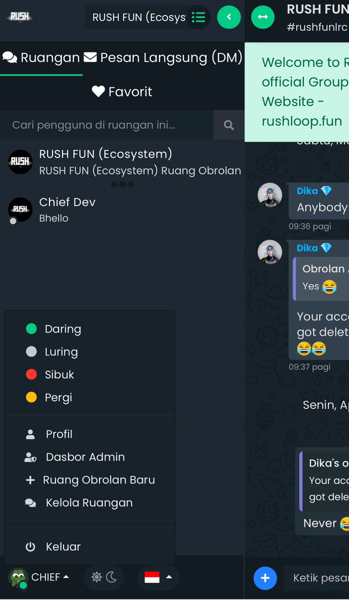 RUSH . FUN ~ MULTICHAIN ECOSYSTEM (@rushfunonloopch) on Twitter photo We just integrated Indonesia to Rushchat , we will add other languages soon 🔜
Rushchat is free for anyone to create their community and message their close or loved ones 
Inviting projects on loop and Omax to create their community on Rushchat 
Chat - rushchat.site We just integrated Indonesia to Rushchat , we will add other languages soon 🔜
Rushchat is free for anyone to create their community and message their close or loved ones 
Inviting projects on loop and Omax to create their community on Rushchat 
Chat - rushchat.site