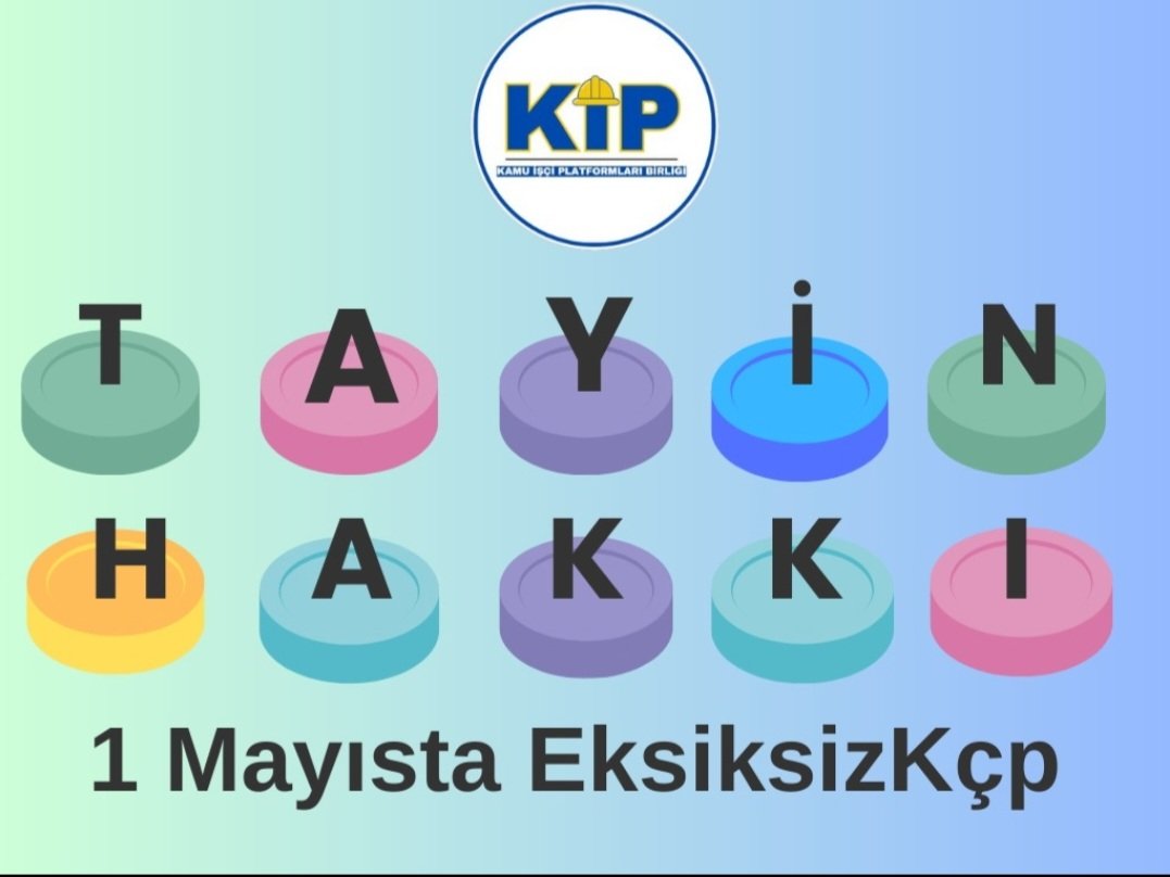🥇Meslek kodu Mağduriyeti son bulsun Görevinden el çektirilen arkadaşlarımız eski işlerine iade edilip güncellensin. 
🏅Aile yılında 'TAYİN' sorunu bulsun. 
🥇Zorunlu Emekliler görevlerine iade edilsin

Kamu İşçileri,hayal kırıklığı değil 
1Mayısta EksiksizKçp bekliyor