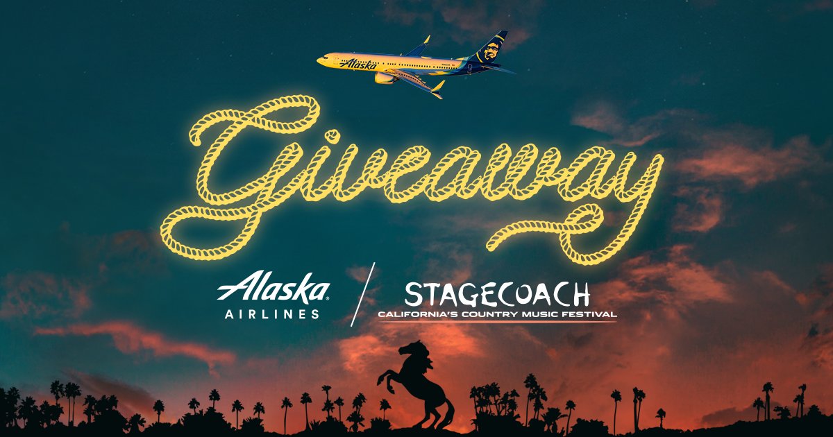 Calling all Stagecoach fans: We’ve got the ultimate giveaway. 

We’re giving away a pair of 3-day GA passes and two round-trip Main Cabin tickets to anywhere we fly. 🤠🌵🎶 

To enter, follow @alaskaair and tag a friend in the comments using hashtag #AlaskaStagecoach