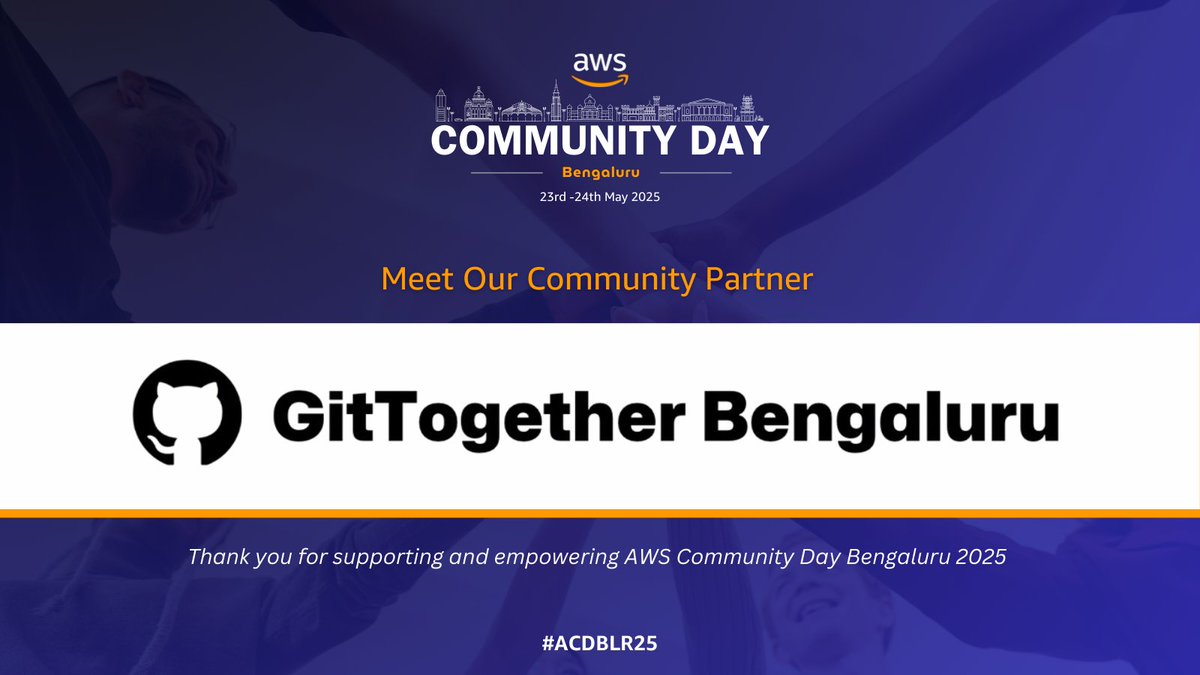 awsugblr's tweet image. 🥁 Excited to announce our Community Partner - GitTogether Bengaluru for AWS Community Day Bengaluru 2025 on May 23rd and 24th, 2025.

And Happy 20th Birthday to Git! 🎂

Stay tuned on #ACDBLR2025 - acd.awsugblr.in