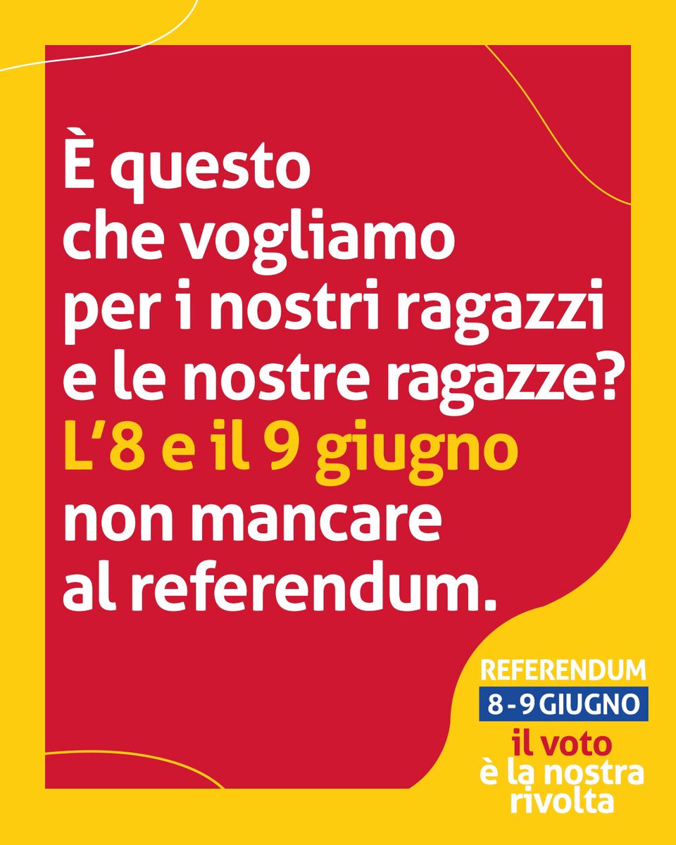 2,8 milioni di precari in Italia guadagnano in media 800 euro al mese.
 
È questo che vogliamo per i nostri ragazzi e le nostre ragazze?
 
L’8 e il 9 giugno vieni a votare al #Referendum2025 sul lavoro!