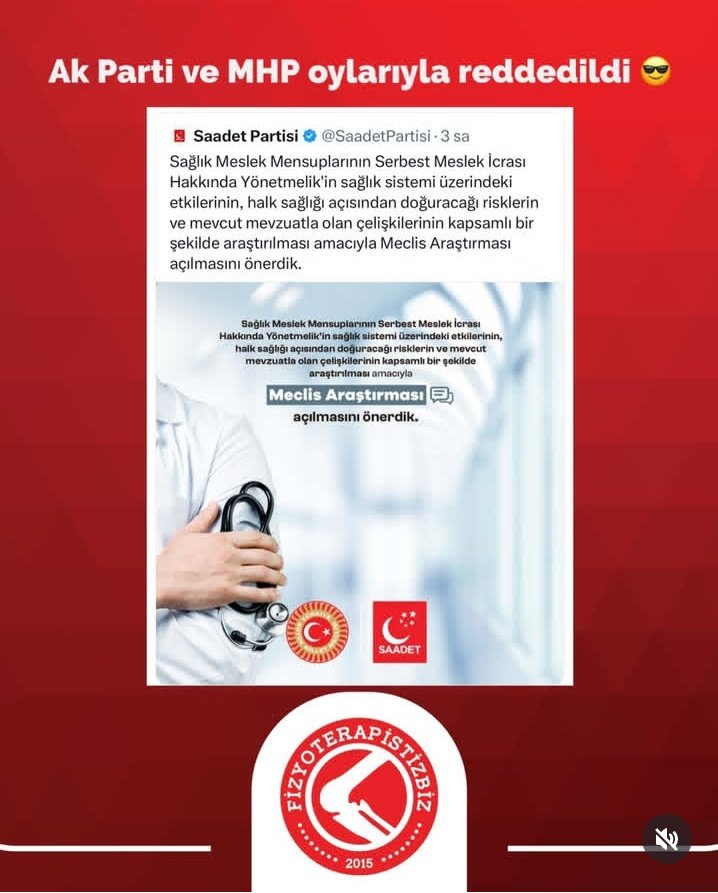 Siyasi sevgi gutmesemde mesleki haklılığimizin bu şekilde savunulmasından dolayı çok memnunum. 8 Nisan Türkiye Fizyoterapistler Günü'nde güzel haberler almaya devam ediyoruz. Fizyoterapistler ile bir olun, savaşmayın, rehabilitasyon demek biz demektir. 
#FizyoterapistlerGünü