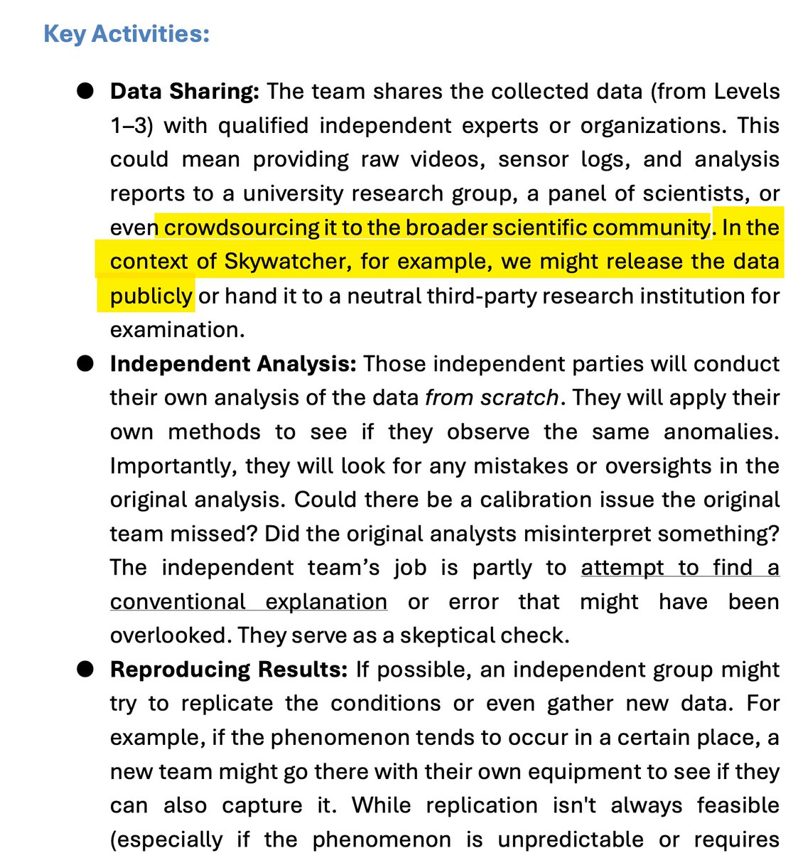 The <a href="/SkywatcherHQ/">Skywatcher</a> paper describing the multi-stage framework of investigating UAP is actually quite good.
 
In stage 4 (where they are now), they discuss crowdsourcing the analysis and releasing the data to the public. 

Why have they not done this?
skywatcher.ai/research