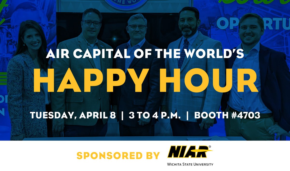 #MROAmericas: Join <a href="/NIARWSU/">NIAR at Wichita State University</a> at the Air Capital of the World booth #4703 today, Tuesday, April 8, from 3-4 p.m. This is a great opportunity to connect with industry leaders, explore Wichita's thriving aviation ecosystem &amp; learn about our commitment to aerospace innovation.
