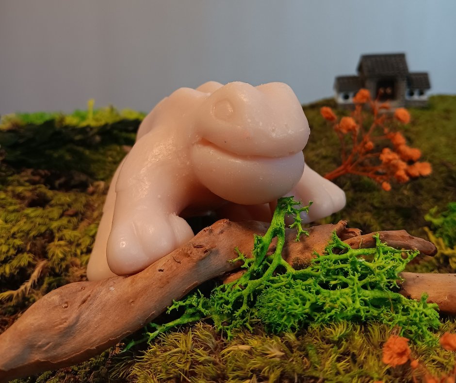Why does he get to frolic in the warm grass while I get a "wintery mix" notification from my weather app? 😅 #dinosaursoap #soapmaking #soapmold #etsyfinds