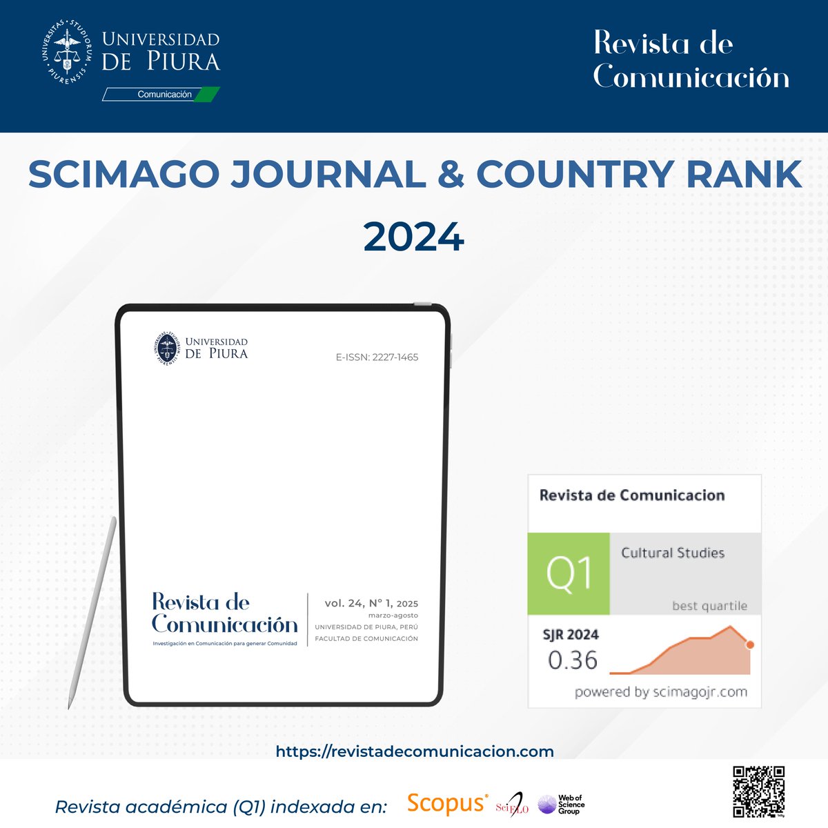 RevComUdep's tweet photo. 📈Revista de Comunicación has strengthened its position in the Scimago Journal & Country Rank (#SJR), achieving Q1 in #CulturalStudies and Q2 in #Communication (2024).
🔗https://t.co/JFDmuos4K9
#RevCom #SJR https://t.co/Ao3IdTD1Zt