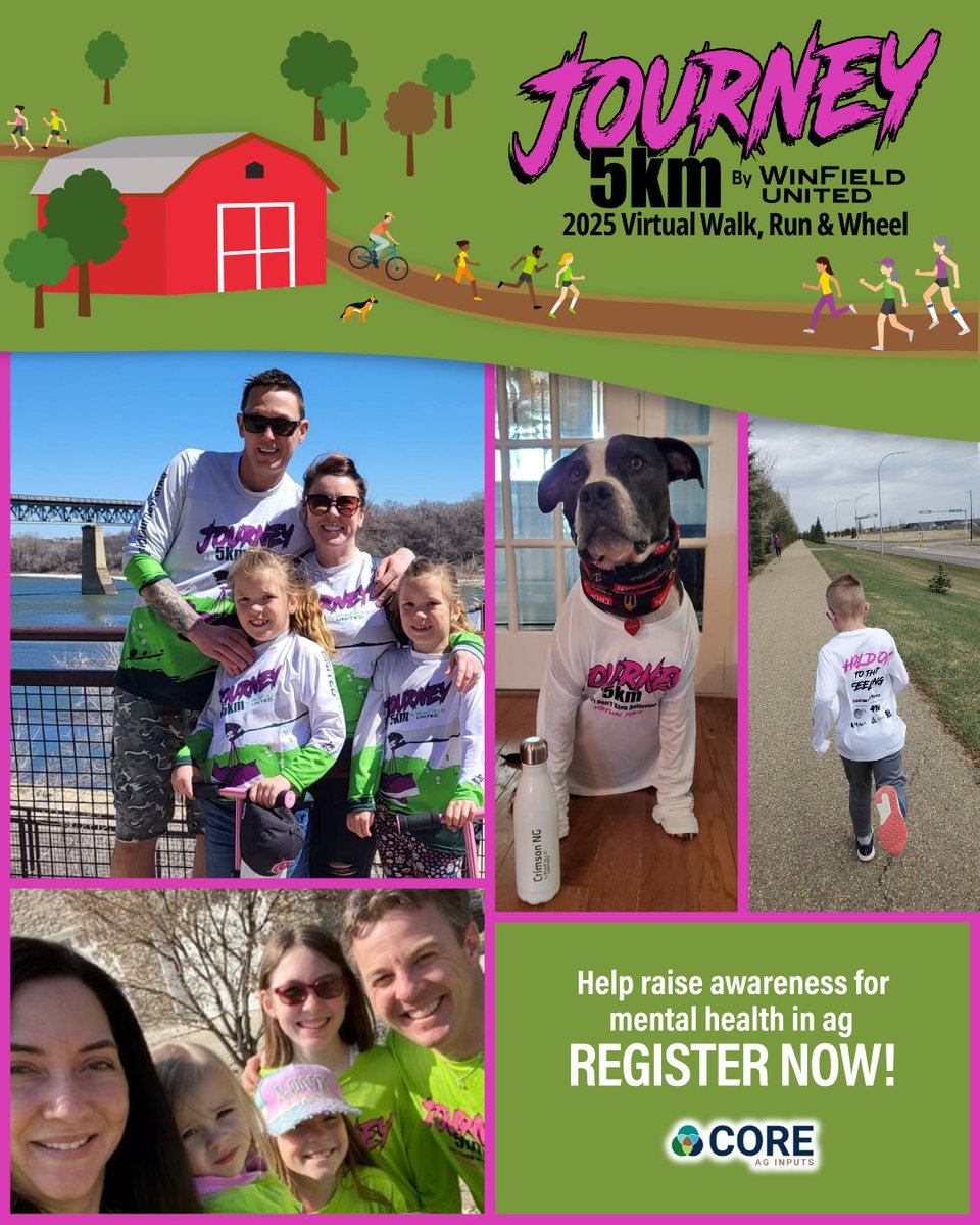 coreag_warner's tweet photo. Journey 5km is BACK! Whether you're in the field, on the road, or in town, you can participate from anywhere! 🌾 

📌 Register now: https://t.co/2BqhVTXOvn 

Let's raise awareness for mental health in ag in rural Alberta!

#WinFieldJourneyForAg #Journey5km #warner #lethbridge https://t.co/nEV27C59RC