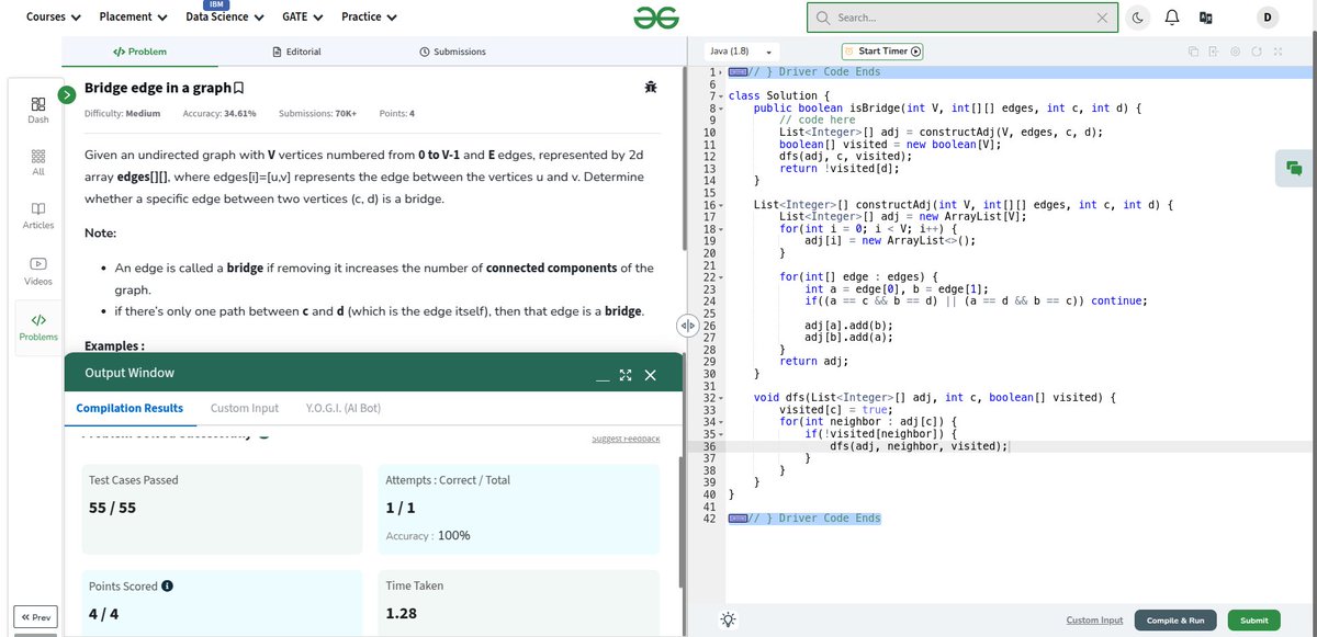 hi__dev__'s tweet image. Day-138 of #gfg160 and #geekstreak2024  Today, I solved the problem of &quot;Bridge edge in a graph.&quot;
@geeksforgeeks