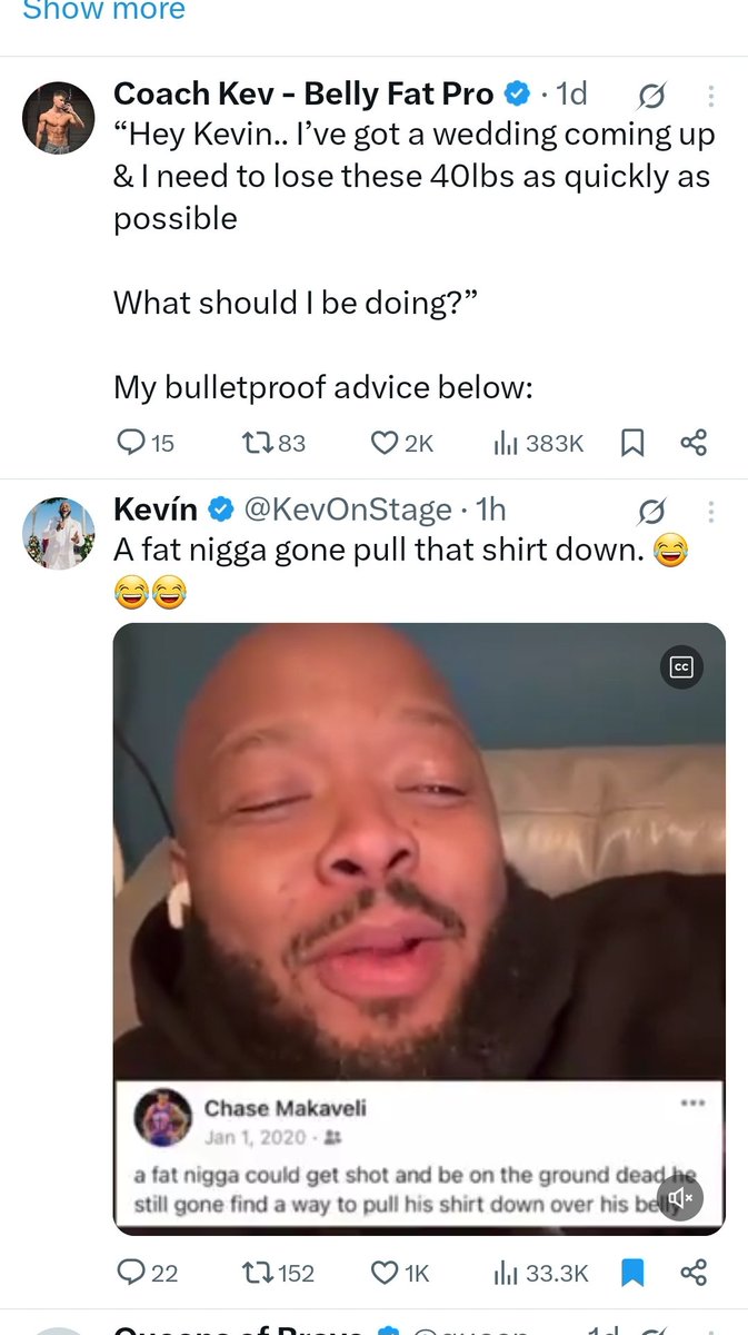 mjonesgray1's tweet photo. @KevOnStage Can we talk about how crazy the algorithm is??!! I read the top post after watching the video and was like "oh so Kev been eating protein yogurt so now he certified to give weight loss advice??" 🙄😭😂 https://t.co/Qzgnfmlbk9