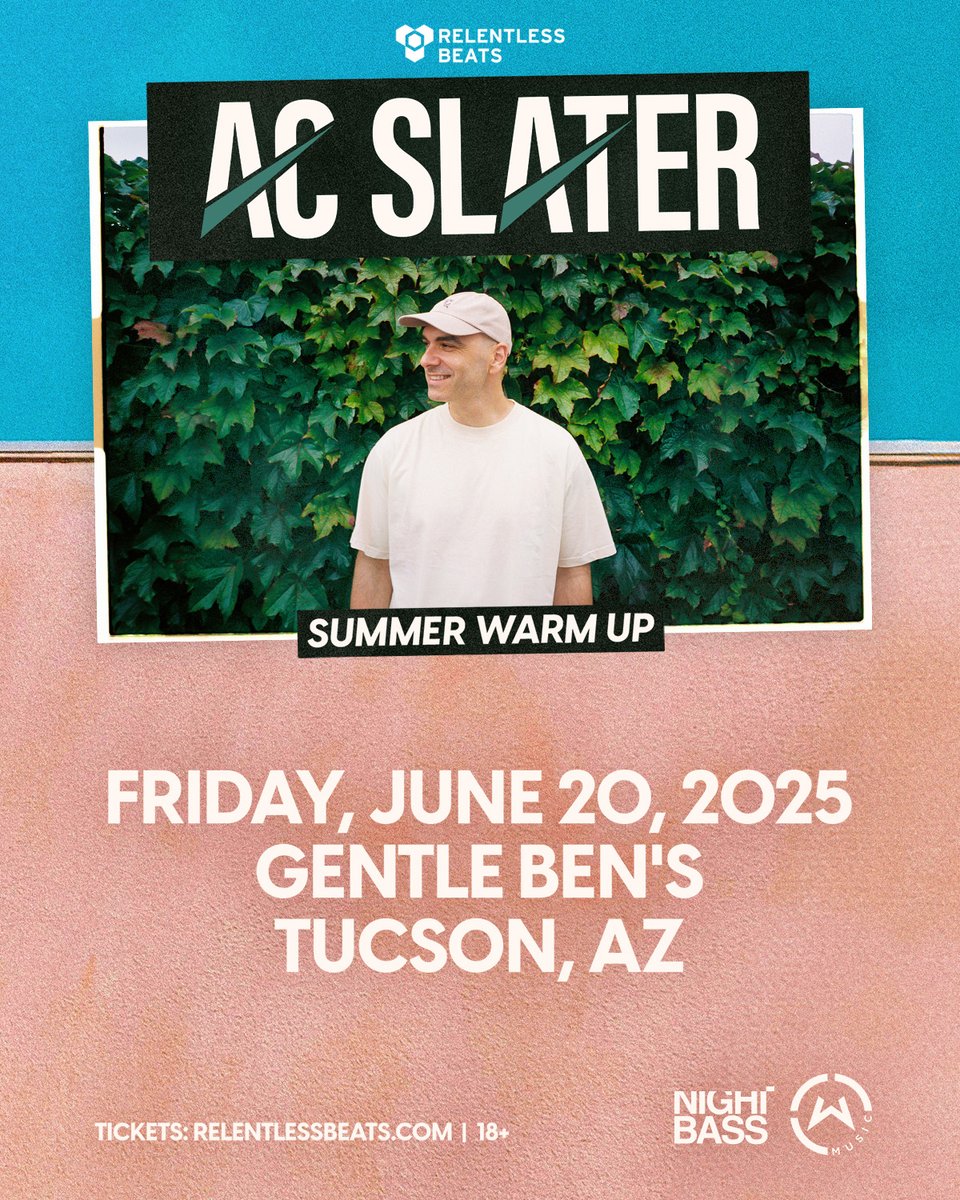 RelentlessBeats's tweet photo. Suns out, subs out. 🌞🔊 @djacslater is bringing a summer sizzler to Gentle Ben’s on June 20—and you're not gonna wanna miss the heatwave.
Secure your spot now at https://t.co/J4l2u6WES5 🎟️
#ACSlater #GentleBens #RelentlessBeats https://t.co/EhwEFaAi4y