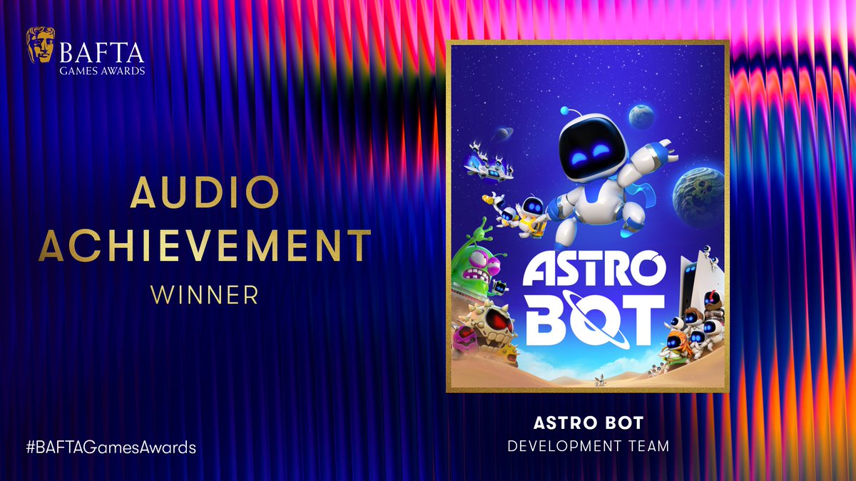 We’re kicking off this year’s #BAFTAGamesAwards with the award for Audio Achievement 🔊
 
And the BAFTA goes to… Astro Bot! 🌟
