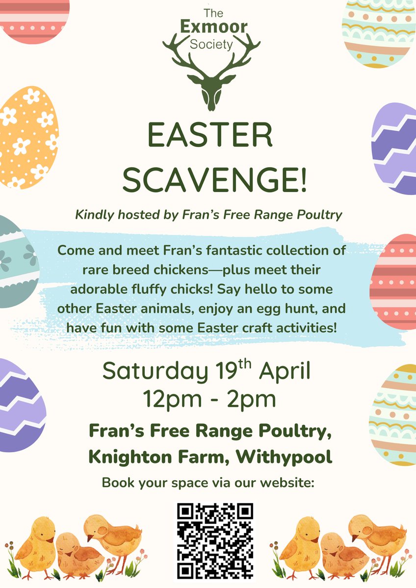 ExmoorSociety's tweet photo. 🐣 Join us for an Easter Adventure! 🐣

Thank you to Fran’s Free Range Poultry who are kindly hosting this family Easter Scavenge for us. Come and meet  Fran’s wonderful collection of rare breed poultry - and their newly hatched chicks! 

Book below:

https://t.co/hUvS6cwGU8 https://t.co/SER76K7NIp
