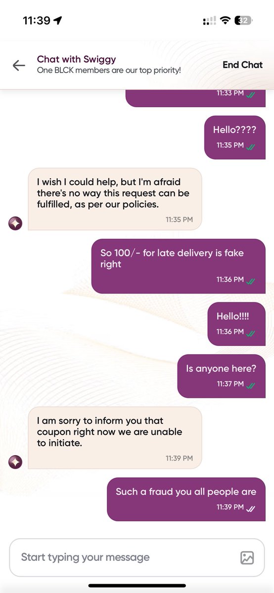 511_7_'s tweet photo. @Swiggy Waited 60+ mins, no delivery, no ₹100 guarantee, just a ₹30 coupon and excuses. As a BLCK member, I expected service, not a joke. This is fraud, not food delivery. @Swiggy @SwiggyCares @jagograhakjago @ConsumerCourtIn #SwiggyScam #CustomerServiceFail #JagoGrahakJago https://t.co/Ch5gaCTxxj
