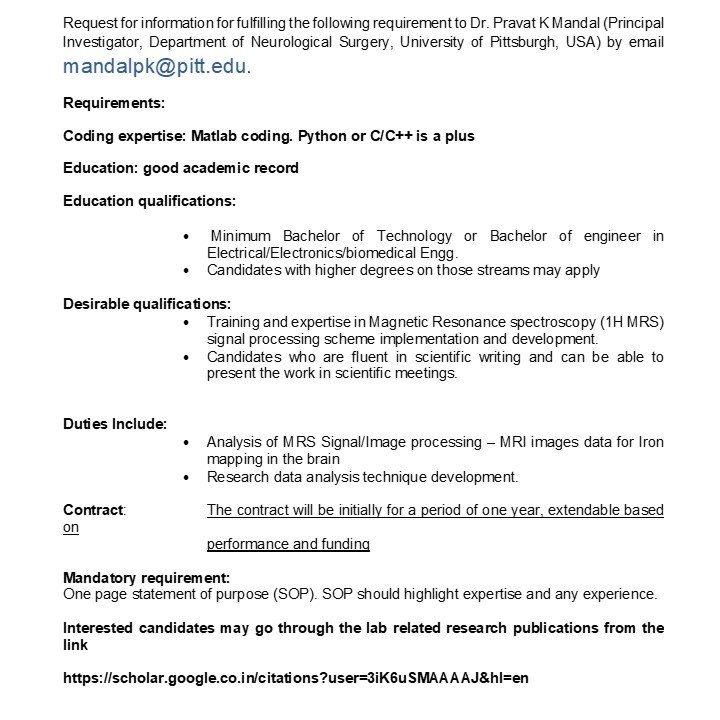 Cutting Edge research Opportunity 

We are looking for a bright research-oriented engineer in a medical imaging/spectroscopy driven clinical trial.

#signalprocessing #imageprocessing #spectroscopy #Biomedical #electrical #electronics <a href="/TheAnirbanBasu/">Anirban Basu</a>