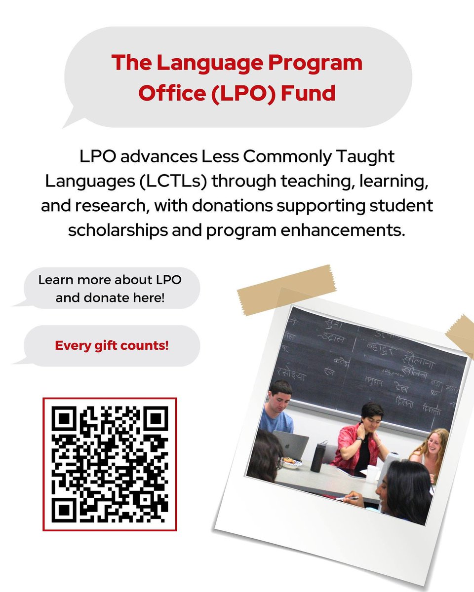 wisli_uw's tweet image. Day of the Badger is here! 🦡 🎉 Show your love for Less Commonly Taught Languages and culture by supporting the Language Program Office Fund today. Every gift helps! 🙏
 
Scan the QR code to give or follow this link: secure.supportuw.org/give/?id=315ca…
#dotb2025 @WisAlumni