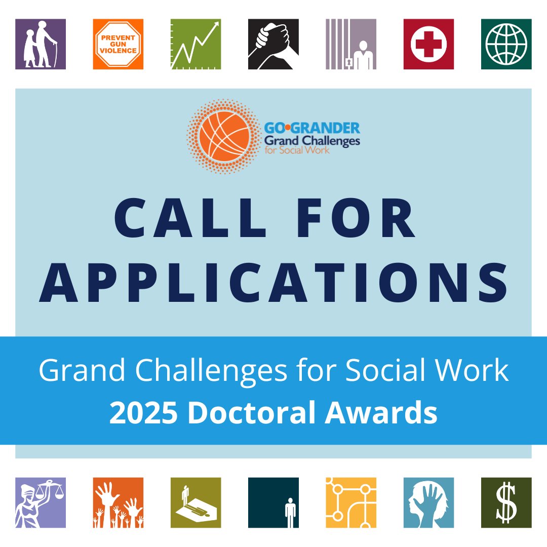 GCSocialWork's tweet photo. Doctoral students in #socialwork, don't miss this opportunity! The GCSW Doctoral Awards offer funding to support research that addresses at least 1 of the Grand Challenges &amp; has promising implications for policy/practice change. #GoGrander &amp; submit today https://t.co/z17evH9pLb https://t.co/BwpVllUHeO