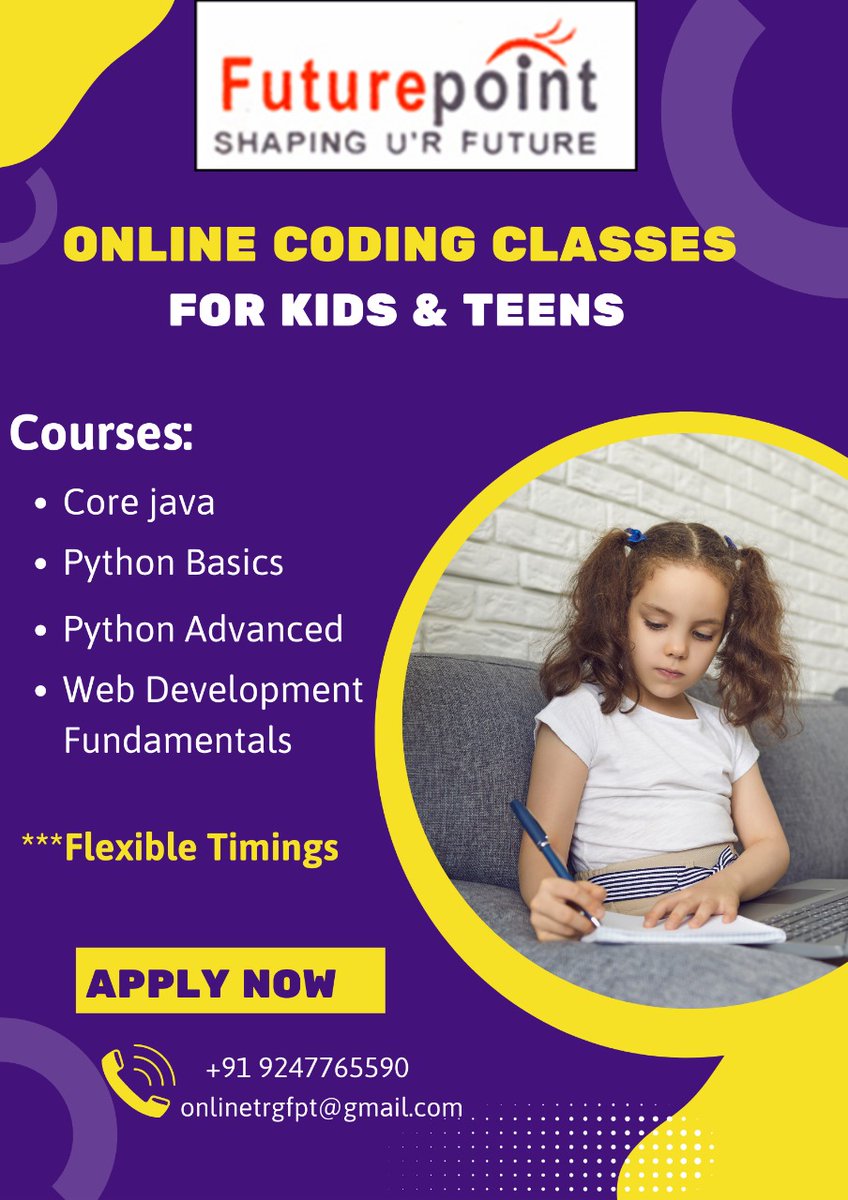 Futurepointech's tweet photo. #java #python #corejava #ai #training #onlineclasses #kids #teens #javaforcollagestudents #pythonclassesforschoolkids #pythononlinecourse #pythonforkids #fundamentals  #javaonlineclassesforkids #javaonlineclassesforschoolkids #machinelearning #hyderabad #ameerpet #futurepoint https://t.co/ZpTQZ3t8vB