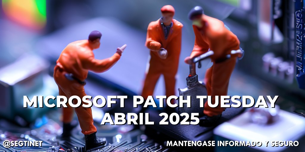 SegtiNet's tweet photo. 𝗠𝗶𝗰𝗿𝗼𝘀𝗼𝗳𝘁 𝗣𝗮𝘁𝗰𝗵 𝗧𝘂𝗲𝘀𝗱𝗮𝘆
Segundo martes de abril, lo que significa #Microsoft Patch Tuesday, y este mes incluye actualizaciones de seguridad para 134 fallas, incluyendo 1 día cero activamente explotado. También se corrigen 11 vulnerabilidades "críticas", todas de ejecución remota de código. #PatchTuesday #SecurityUpdate

El número de fallos en cada categoría de vulnerabilidad son:
▪49 Elevación de privilegios
▪ 9 Anulación de funciones de seguridad
▪31 Ejecución remota de código #RCE
▪17 Revelación de información
▪14 Denegación de servicio #DoS
▪ 3 Suplantación de identidad #Spoofing
Las cifras anteriores no incluyen los fallos Mariner y las 13 vulnerabilidades de Microsoft #Edge corregidas a principios de este mes.

𝟭 𝘃𝘂𝗹𝗻𝗲𝗿𝗮𝗯𝗶𝗹𝗶𝗱𝗮𝗱 𝗱𝗲 𝗱𝗶́𝗮 𝗰𝗲𝗿𝗼 𝗲𝘅𝗽𝗹𝗼𝘁𝗮𝗱𝗮 𝗮𝗰𝘁𝗶𝘃𝗮𝗺𝗲𝗻𝘁𝗲
Se corrige 1 #ZeroDay activamente explotado. Microsoft clasifica un fallo de día cero como divulgado públicamente o explotado activamente mientras no se disponga de una solución oficial.

La vulnerabilidad de día cero explotado activamente en las actualizaciones de hoy es:
𝗖𝗩𝗘-𝟮𝟬𝟮𝟱-𝟮𝟵𝟴𝟮𝟰: Vulnerabilidad de elevación de privilegios del controlador del sistema de archivos de registro común de Windows
Microsoft afirma que esta vulnerabilidad permite a los atacantes locales obtener privilegios de SISTEMA en el dispositivo.

En @SegtiNet contamos con plataformas de monitoreo y gestión para mantener la infraestructura informática y de comunicaciones de nuestros clientes actualizada y segura. 🛡#CyberSecurity #CiberSeguridad #SeguridadInformatica

Nos informamos diariamente sobre incidentes de seguridad y vulnerabilidades descubiertas para realizar acciones mitigatorias y correctivas, tanto en nuestra infraestructura como en la de nuestros clientes. 🔑🔒#CyberSecurityAwareness