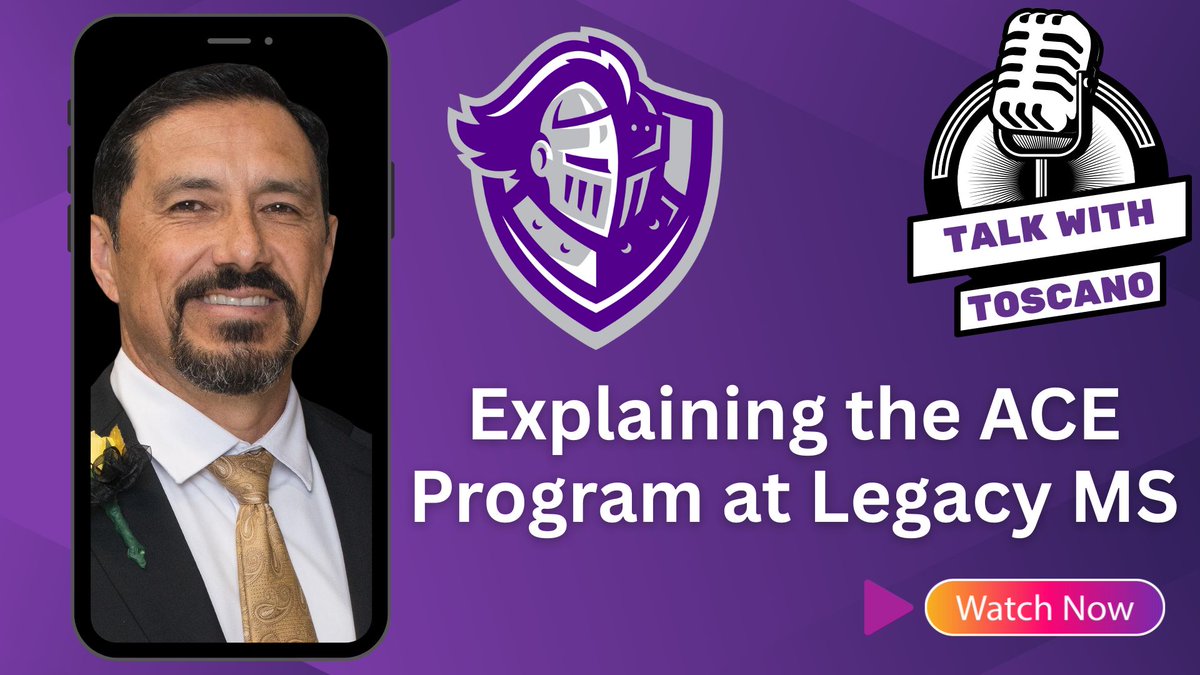 ECISDtweets's tweet image. Join us tomorrow at 7 p.m. for a special "Talk with Toscano" on the ACE Program at Legacy Middle School! 🎤 Get insights on its impact, future, and FAQs from the community. Watch live or on demand: ecisd.cc/twtacelms #ECISD #ACEProgram