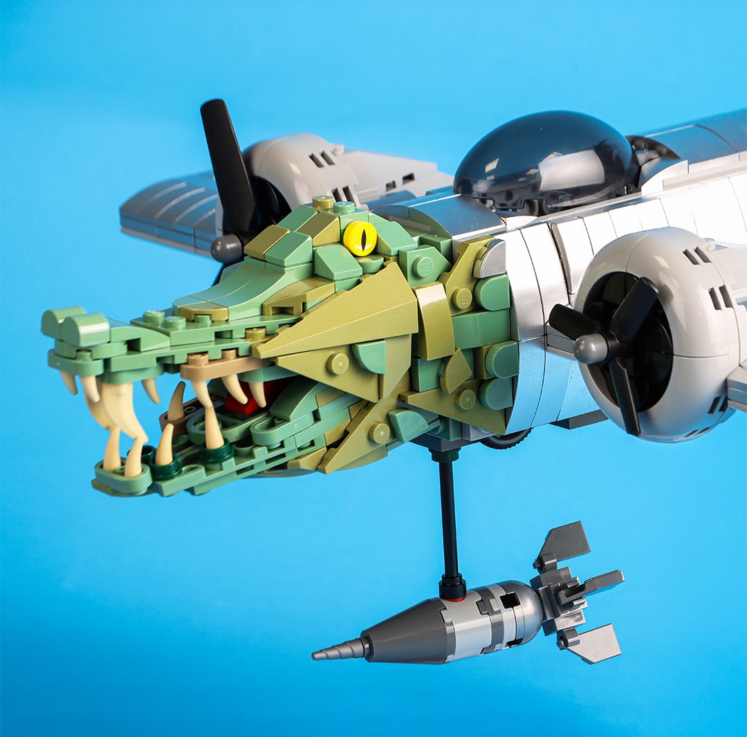 FirstOrderLego's tweet photo. BOMBARDINO CROCOLEGO! ✈️ 🐊 

The strongest of all AI brainrot, only Tung Tung Tung Sahur can come close. Made this custom LEGO build today, based on the brainrotting memes going around 😩

 #lego #legomeme #brainrot #legobuild #bombardinocrocolego #aimeme #aiart https://t.co/SPTDpyjhyv