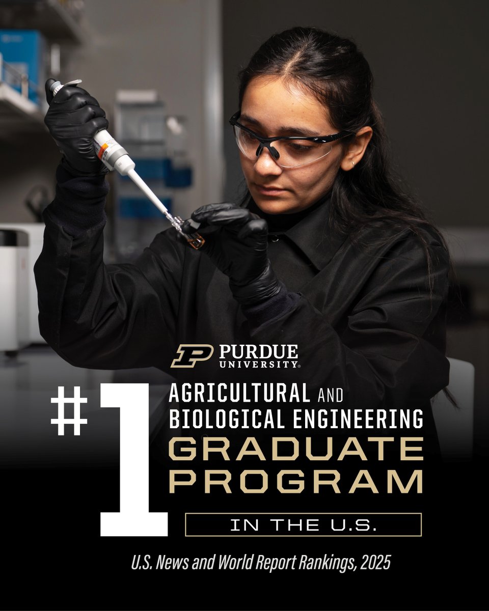 #BoilerUp! <a href="/PurdueABE/">PurdueABE</a> was ranked the No. 1 overall agricultural and biological engineering graduate program in the U.S. by <a href="/usnews/">U.S. News & World Report</a>, continuing a legacy of excellence in education.