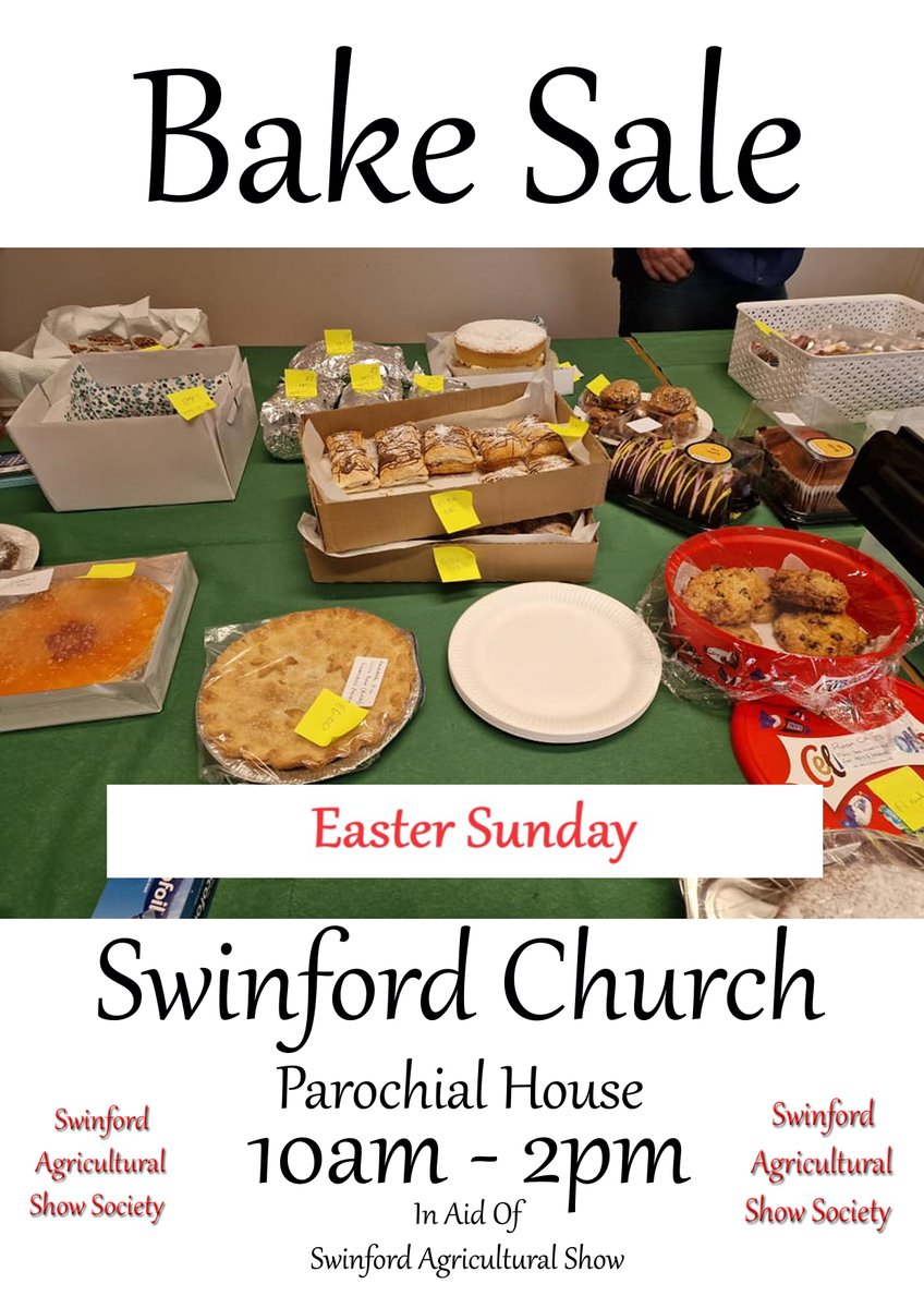 Swinford_Show's tweet image. Bake sale in aid of Swinford Agricultural Show will be held on Easter Sunday after 12 Mass in the Parochial house beside Swinford Church. All support greatly appreciated.