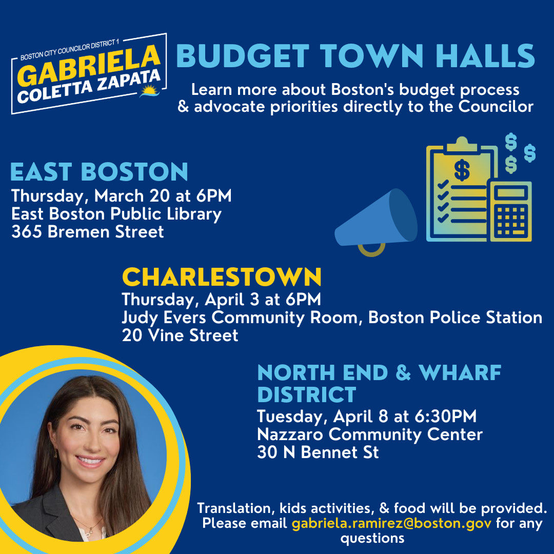 Councilor Coletta Zapata budget town hall.

Tonight, 6:30pm @ Nazzaro center.