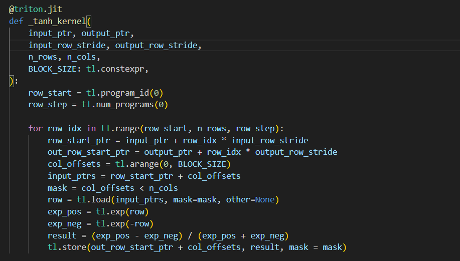 jino_rohit's tweet image. day9 #100daysofcuda

Wrote a triton kernel for tanh activation. Going to focus on getting more submissions on tensara and further optimize it.

Code - github.com/JINO-ROHIT/adv…