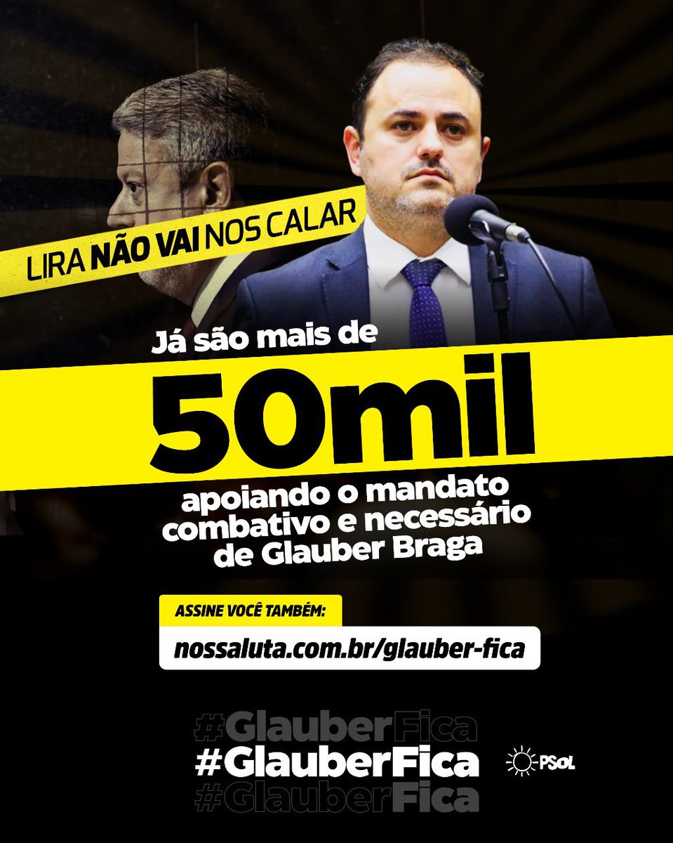 Glauber Fica!
Nossa campanha em defesa do mandato de Glauber Braga já ultrapassou 50 mil assinaturas.

O mandato popular e combativo de Glauber está em risco. 1/4