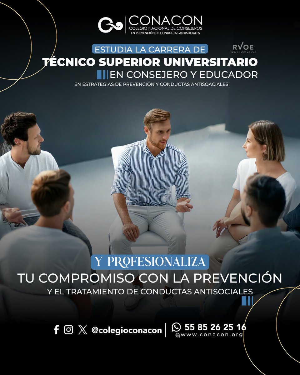 ColegioConacon's tweet photo. 🎓 Es momento de profesionalizar tu compromiso y adquirir herramientas especializadas con la carrera de TSU en Consejería y Educador. 

🧠 Aprende a identificar y tratar factores de riesgo.
✋ Domina estrategias de intervención que ayuden a prevenir recaídas. https://t.co/TAd6xWd1zq