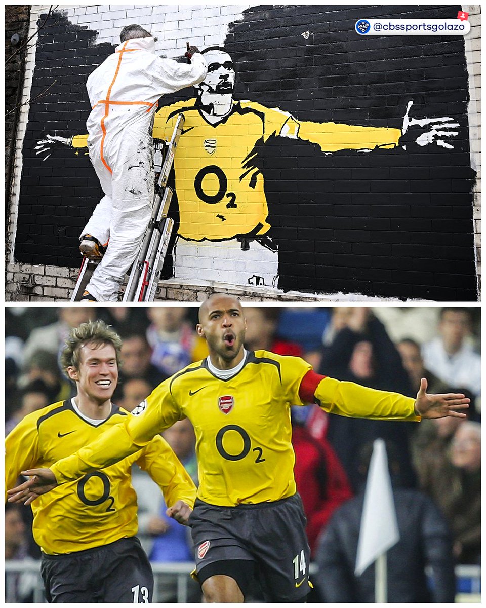 Outside the Emirates, artist Northbanksy has painted a COLD reminder of Arsenal's 1-0 victory over Real Madrid in the 2006 Champions League season 😮‍💨