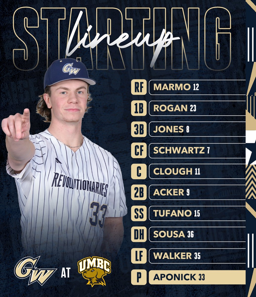GW Baseball (@gwbaseball1) on Twitter photo Today's lineup at UMBC with <a href="/jonas_aponick/">Jonas Aponick</a> making his first career start! 🔥
📊 bit.ly/44g9G13
📺 bit.ly/4iZTfdM
#RaiseHigh Today's lineup at UMBC with <a href="/jonas_aponick/">Jonas Aponick</a> making his first career start! 🔥
📊 bit.ly/44g9G13
📺 bit.ly/4iZTfdM
#RaiseHigh
