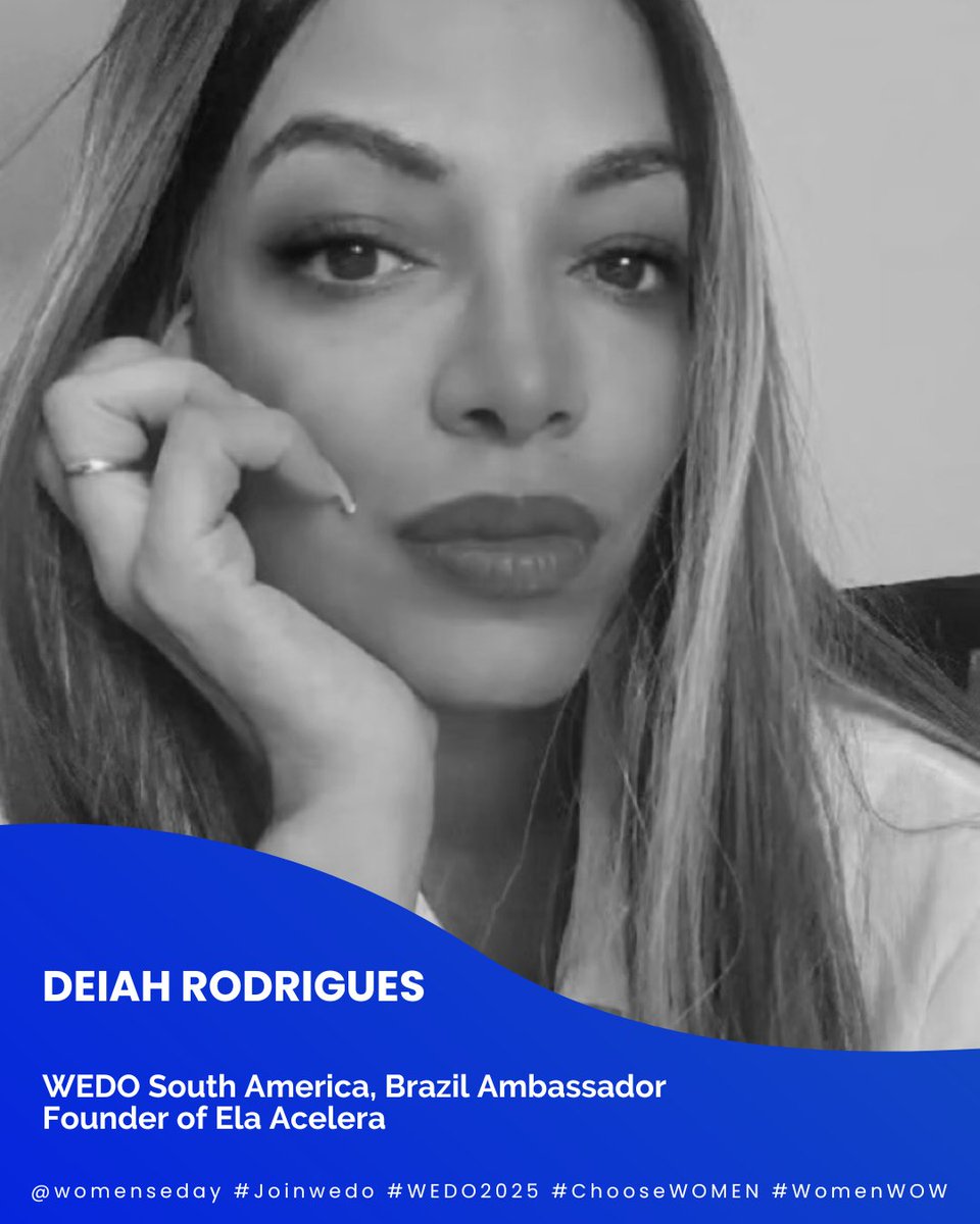 We are thrilled to introduce you to Deiah Rodrigues, our WEDO Brazil Ambassador! Deiah is the founder of Ela Acelera, a movement to support women entrepreneurs in navigating growth, change, and uncertainty.

Join us in supporting women in business at womenseday.org.