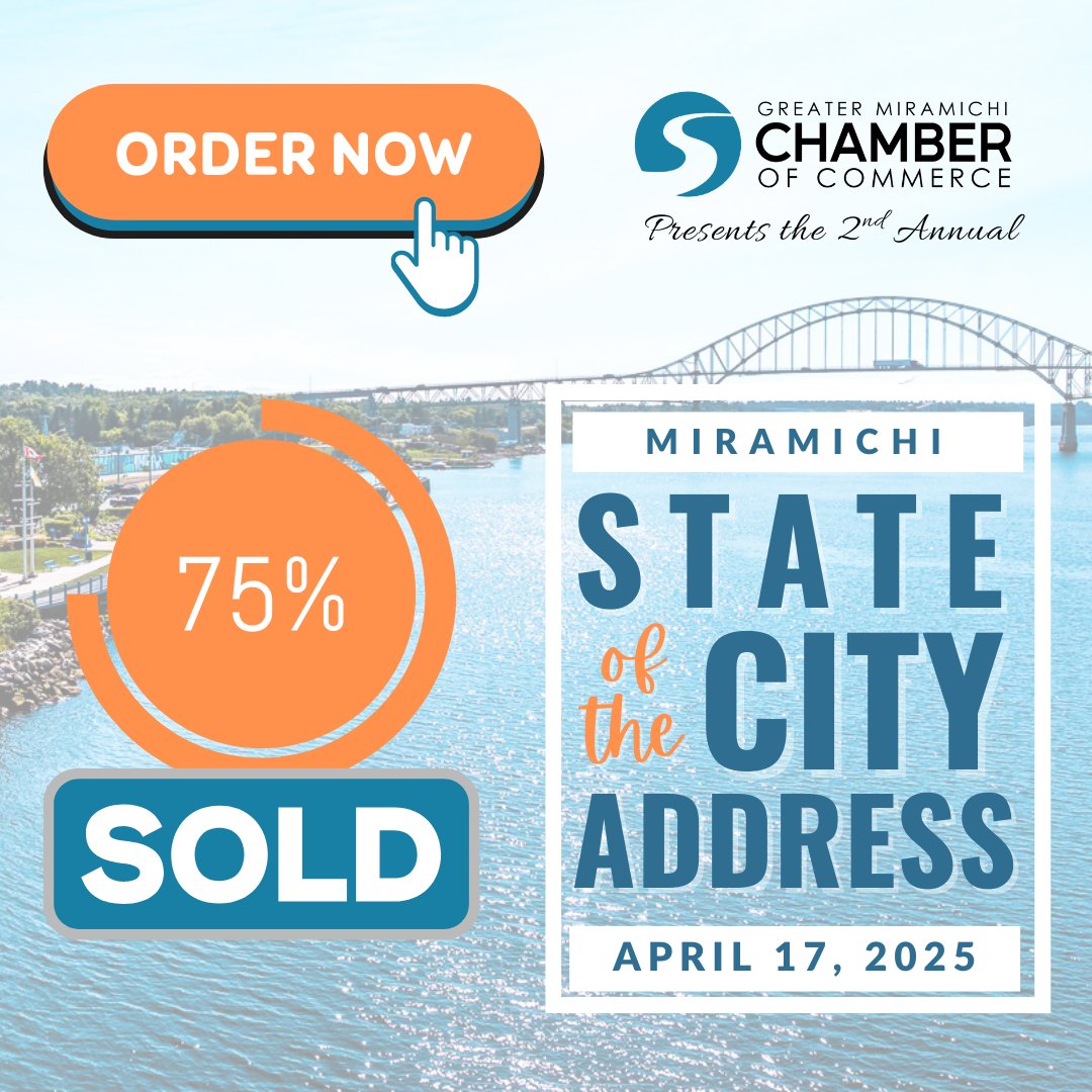 Got Your Tickets?
2nd Annual State of the City Address is coming up quick - April 17th breakfast at the Rodd!! 

We are 75% SOLD !! 

Email/Call or book your tickets online now miramichichamber.com/event-details-1