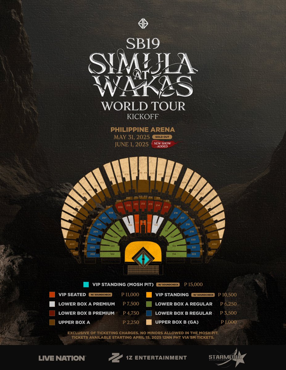 SB19Official's tweet photo. 🍎 Simula at Wakas World Tour Kickoff - Day 2

June 1, 2025 - 6PM PHT
Philippine Arena

Tickets available starting April 15, 2025 - 12NN PHT via SM Tickets.

#SimulaAtWakas #SB19
#SB19SimulaAtWakas #SB19SaW
#SaWWorldTour #SaWWorldTourKickoff https://t.co/eIboAi88a9