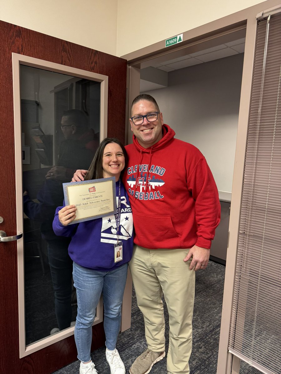Today I had the extreme  honor to recognize Mrs.Henderson and Ms.Parente with the AMLE Advocate Award for everything they continue to do to support and care for our students. You two are truly CHAMPIONS of education and life. #NRinspiregreat