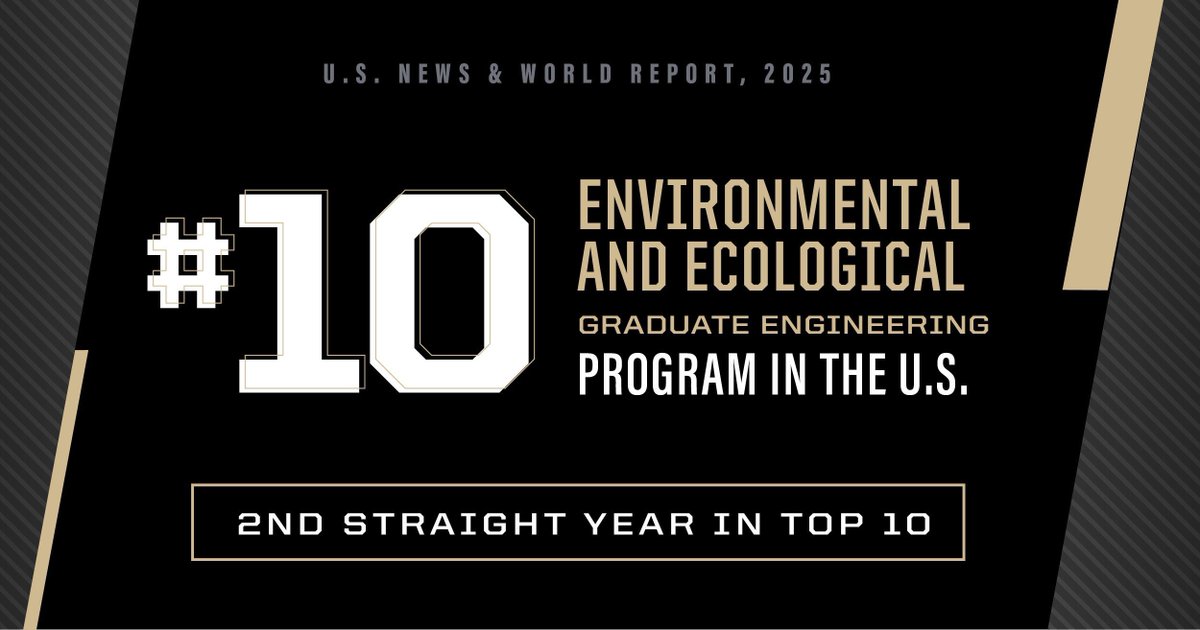 purdue_see's tweet image. 🚨 Just in! 🚨 Purdue EEE ranked in the top ten Environmental Engineering Graduate schools in the US! Read more on Purdue's Rankings here: bit.ly/PurdueGradRank… 

#Purdue #PurdueEEE #BoilerUp #environment #environmentalengineering #sustainability #purdueengineers #usnewsranking
