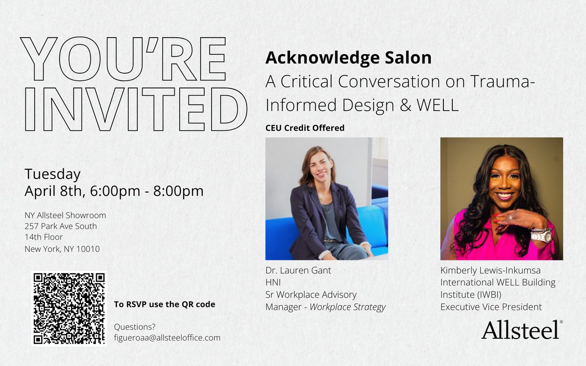 Excited to join Raphael Williams, WELL AP  for his Salon series on Trauma informed design with @Dr Lauren Gant today in NYC! 
Purpose driven work continues as we center on well being that builds trust and belonging in space and place!  Let’s go!