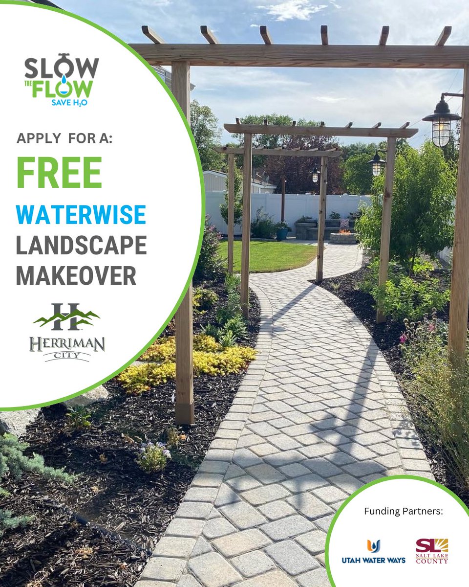 HerrimanCity's tweet photo. Thinking about updating your yard?

Herriman residents have the chance to receive a professionally designed and installed landscape—at no cost—as part of a statewide waterwise yard transformation project.

Learn more and apply by April 30: https://t.co/Do0sAFLCND https://t.co/RqkInj42rC