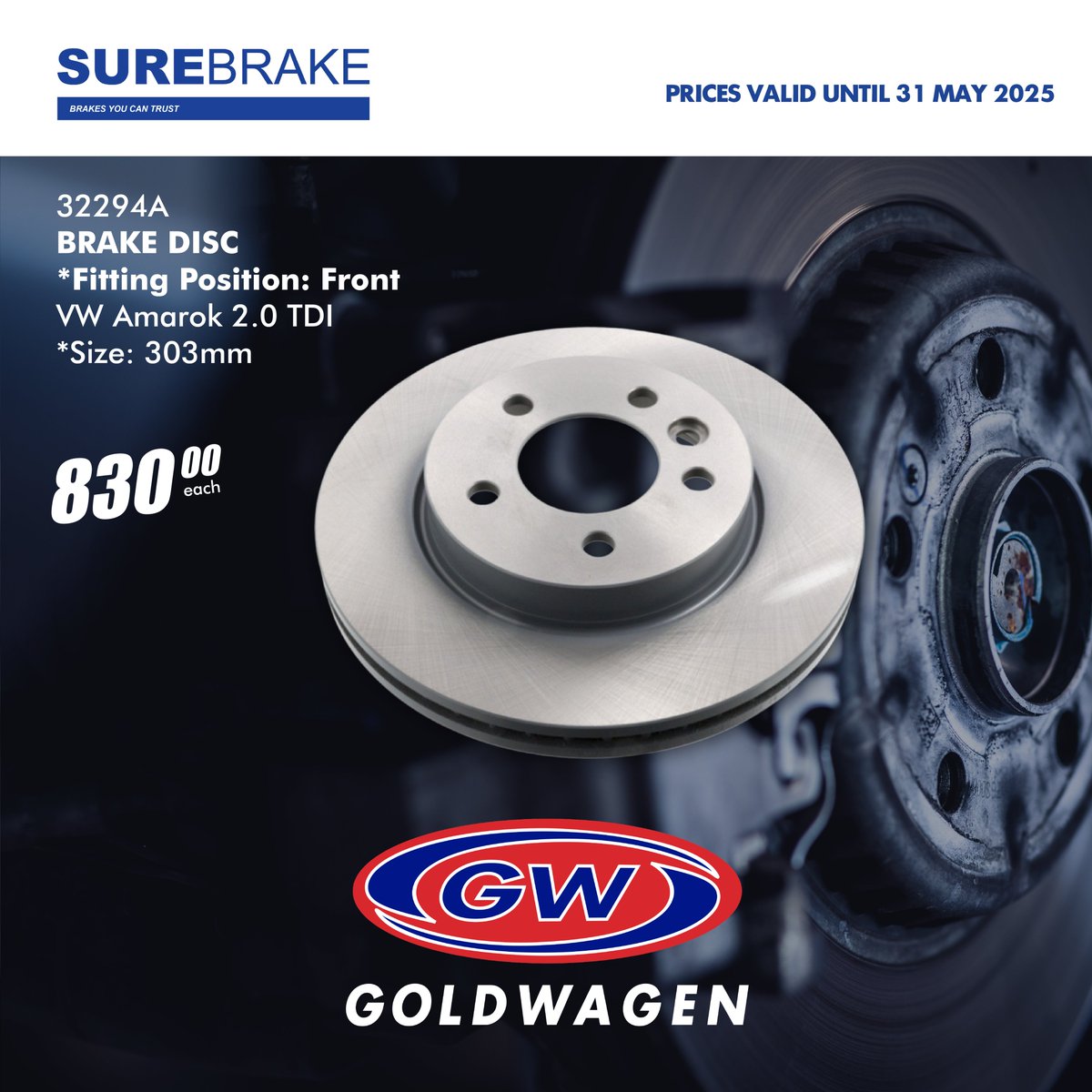 Experience safe &amp; reliable braking with Surebrake.

Explore our full range of brake components for your vehicle – click on the link below: partsfinder.goldwagen.com/partsfinder?st…