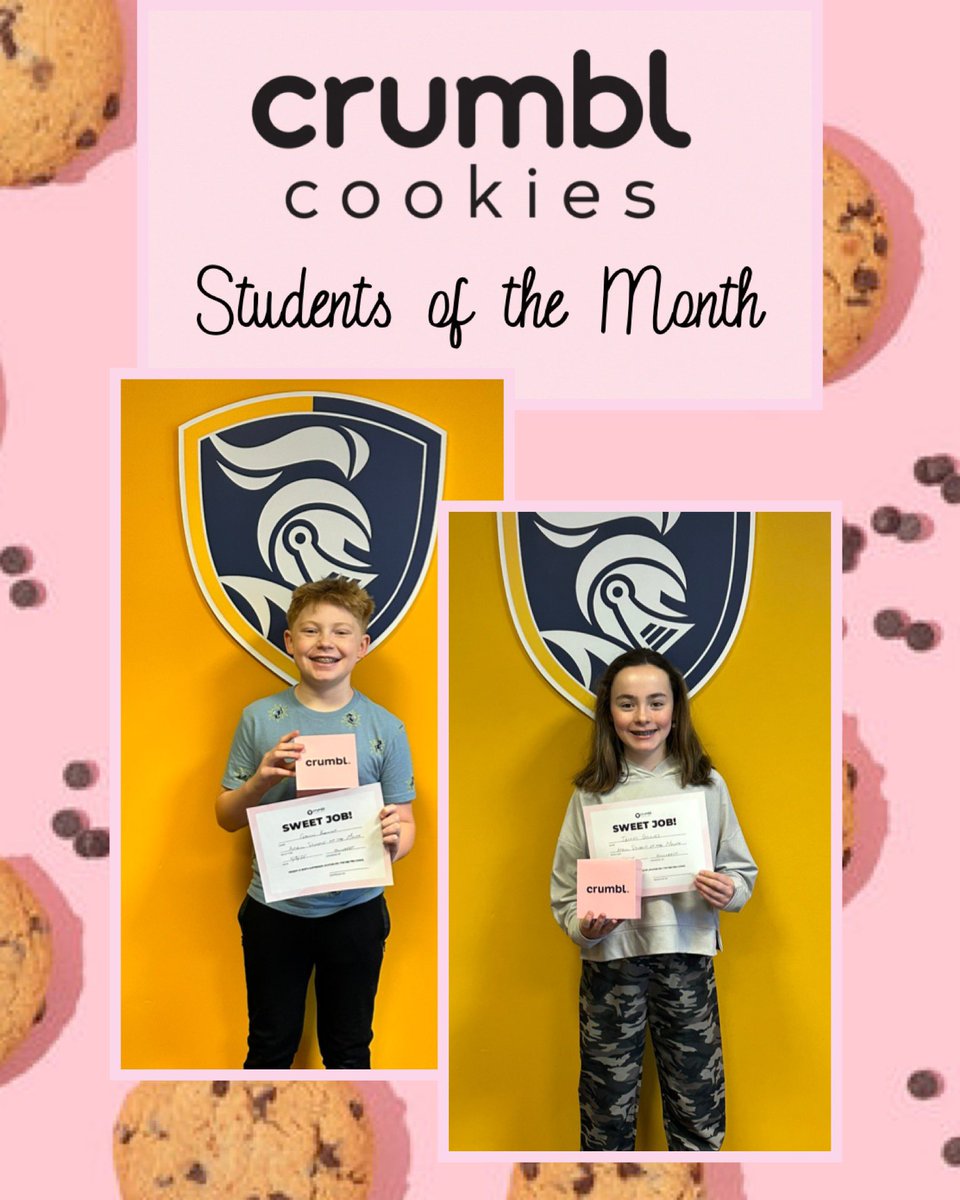 Congratulations 🎉 to Tenley (5th) and Gavin (6th)…Hillcrest’s Crumbl Cookie 🍪 Students of the Month for April!  We are so proud of these two amazing 🤩 students!