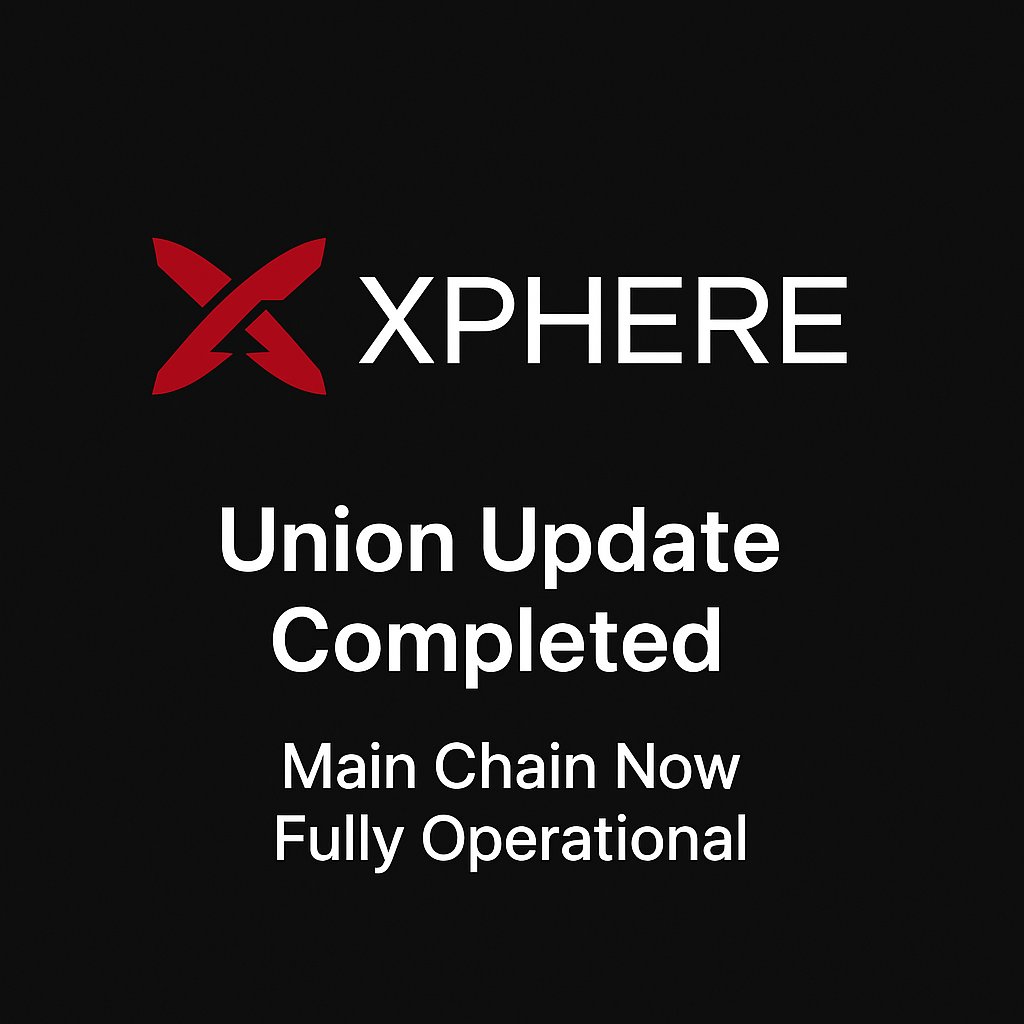Xphere Union Update Completion Notice

Hello, this is the Xphere Team
We are pleased to announce that the Xphere Union update has been successfully completed. We sincerely appreciate your patience and continued support throughout this process.

The main chain is now operating
