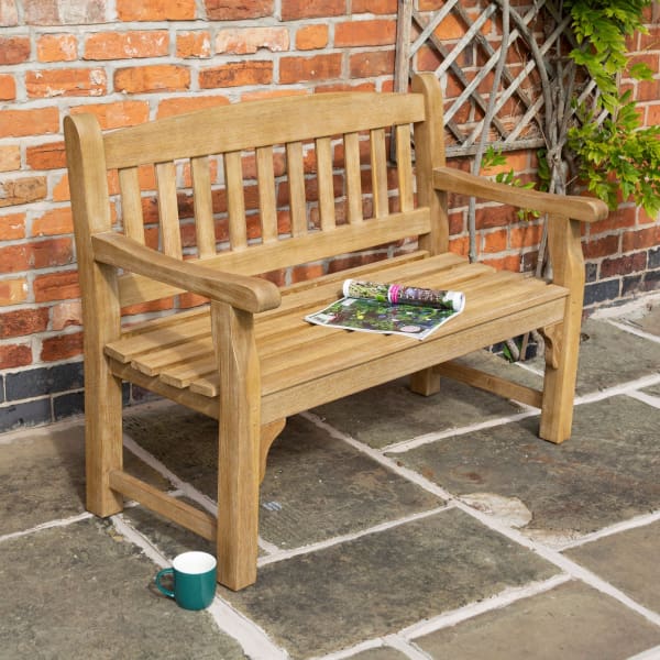 Just back in  stock the Tuscan Bench is an attractive heavy duty hardwood garden bench supplied in a subtle wash finish and comfortably seats 2  people in 1.2m or 3 in the 1.5m size.Height: 90cm  Width: 120/150cm Depth: 61cm.Delivered in time for Easter.From £239.