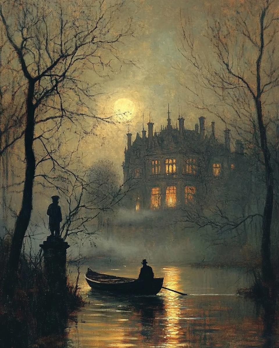 Havenlust's tweet photo. Some lights never sleep.
Even the moon watches in silence.
— Atkinson Grimshaw https://t.co/AbUNIiZ70r