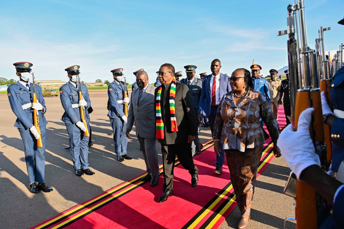 sandorwalusimbi's tweet photo. His Excellency,  @edmnangagwa , President of the Republic of Zimbabwe, has arrived for the Eleventh Session of the Africa Regional Forum on Sustainable Development. The President was received by the Minister of Public Service, Wilson Muruli Mukasa, and Zimbabwe's Ambassador-designate to Uganda, Mrs. Winpeg Moyo, at the VVIP Entebbe Airport. #ARFSD11