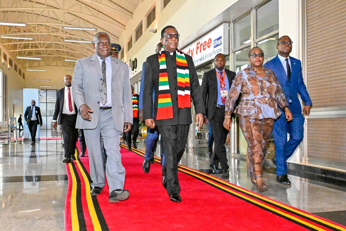 sandorwalusimbi's tweet photo. His Excellency,  @edmnangagwa , President of the Republic of Zimbabwe, has arrived for the Eleventh Session of the Africa Regional Forum on Sustainable Development. The President was received by the Minister of Public Service, Wilson Muruli Mukasa, and Zimbabwe's Ambassador-designate to Uganda, Mrs. Winpeg Moyo, at the VVIP Entebbe Airport. #ARFSD11