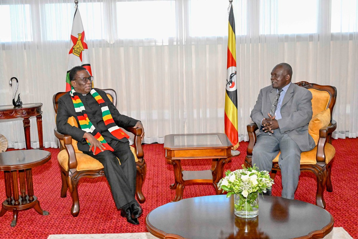 sandorwalusimbi's tweet photo. His Excellency,  @edmnangagwa , President of the Republic of Zimbabwe, has arrived for the Eleventh Session of the Africa Regional Forum on Sustainable Development. The President was received by the Minister of Public Service, Wilson Muruli Mukasa, and Zimbabwe's Ambassador-designate to Uganda, Mrs. Winpeg Moyo, at the VVIP Entebbe Airport. #ARFSD11